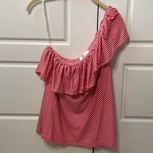 CoreyLynnCalter ruffle striped one shoulder blouse small
